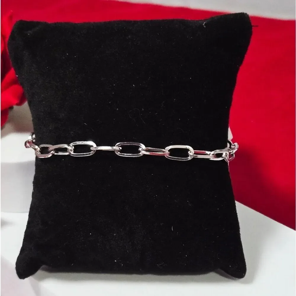 Silver Paperclip Chain Bracelet Stainless Steel Adjustable Modern Edge Trending